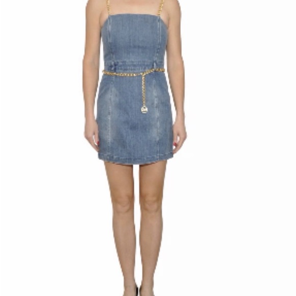 MICHAEL Michael Kors Blue Mini Dress with Gold Chain Mini